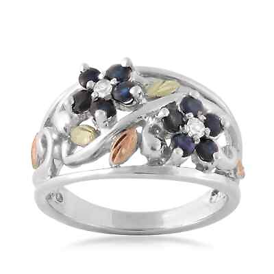 #ad Sapphire Flowers Sterling Silver Black Hills Gold Ring $450.00
