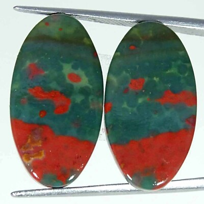 #ad 21.30 Cts African Bloodstone Loose Gemstone Oval Cabochon Pair Natural 12x23x3mm $6.99