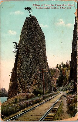 #ad Columbia River WA Washington Pillars Hercules Rail Road Vintage Postcard $7.99