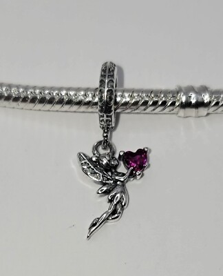 #ad 🔅Authentic L#x27;Amour 925 Sterling Silver Fairy Holding a Gem Heart Dangle Charm $17.99
