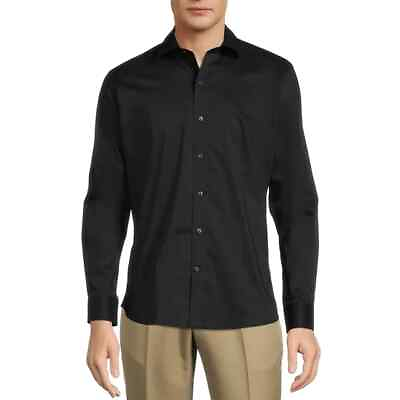 #ad George Dress Shirt XL Men#x27;s Black Long Sleeves Classic Fit Spread Collar Solid $24.56