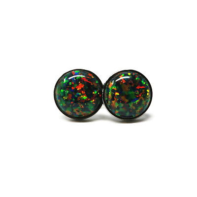 #ad 8mm Simulated Black Opal Titanium Hypoallergenic Stud Earrings $43.00