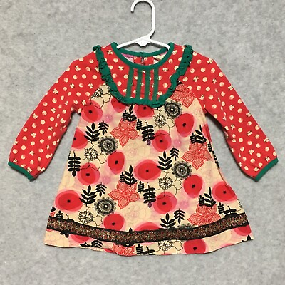 #ad Matilda Jane Dress Girls 12 18M Make Believe Under the Tree Red Cat Floral Print $14.95