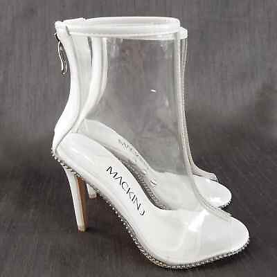 #ad NEW Mackin J White amp; Clear Open Toe Stud Trim Heeled Ankle Boots Size 6 $30.00