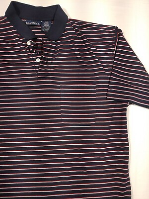 #ad VTG Puritan Polo Mens L Blue Red Striped Short Sleeve Rugby Golf Shirt Relaxed $11.10