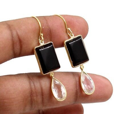 #ad Black Onyx amp; Crystal Quartz Dangle Earring 925 Silver Sterling Silver Jewelry $26.20