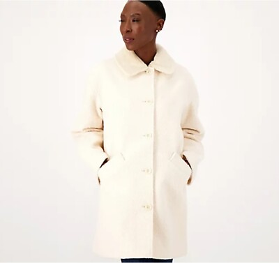 #ad Isaac Mizrahi Boucle Coat with Faux Fur Collar Cream XS A551575 $20.00