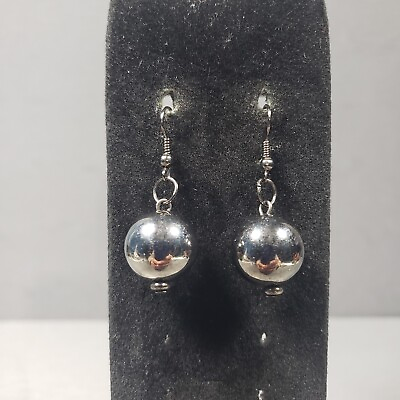 #ad Dangle Ball Earrings Black Chrome Gothic Mid Century Modernist Boho 1.5quot; $9.99