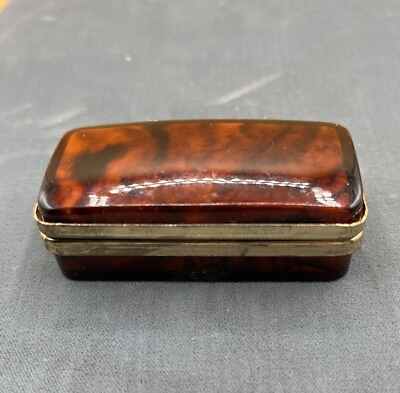 #ad vintage faux tortoise shell box trinket jewelry miniature gold trim spring close $45.00