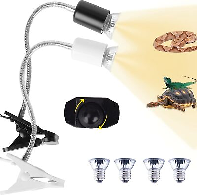 #ad 75 50W Reptile Heat Lamp Turtle Basking Light Adjustable UVA with 4 BulbsClip $18.98