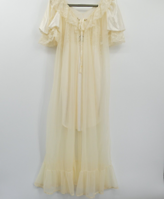 #ad Vintage Tosca Lingerie Lace Ruffle Nightgown amp; Chemise Size L Cream Sheer Bridal $52.18