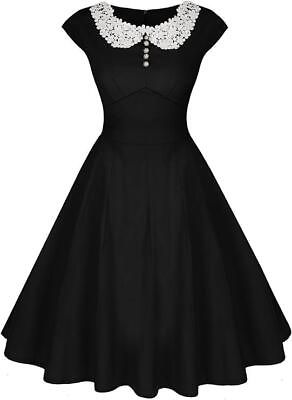 #ad Retro 1950#x27;S Black Retro Knee Swing Length Dress Rockabilly Costume XL NWT $24.99