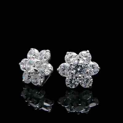 #ad 14K White Gold Plated 2 Ct Created Diamond Round Cut Womens Flower Stud Earring $76.69