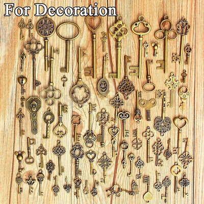 #ad Set of 69 pcs Antique Vintage Style Skeleton Key Fancy Skeleton Keys Flat Notch $14.99