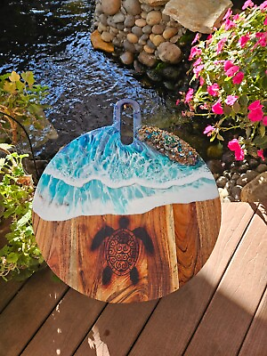 #ad Ocean and waves Sea turtle Serving tray with handle LARGE 19X16quot; Resin Ocean Art $105.00