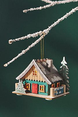 #ad ANTHROPOLOGIE Light Up Lodge Ornament Wooden Cottage Christmas NEW $60.00