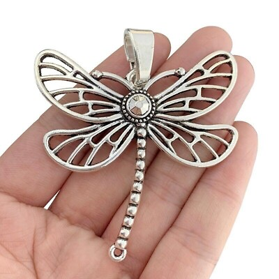#ad 10 x Antique Silver Large Dragonfly Charms Pendant for Necklace Jewellery Making $15.44