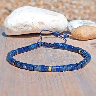 #ad Natural Lapis Lazuli Stone Dainty Bracelet Blue Gemstone Bracelet Minimalist $11.99