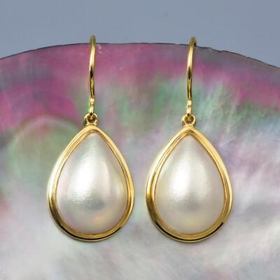 #ad Earrings White Mabe Pearl Drop amp; 18K Gold Vermeil over 925 Sterling Silver 5.01g $72.00