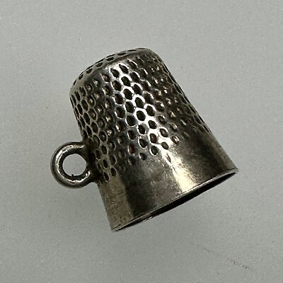 #ad Miniature Thimble Charm Tiny Pendant Dolls House Silver Color Dimpled Metal $19.99