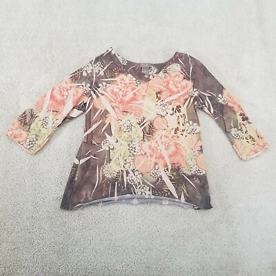 #ad Jane Ashley Top Womens Large Blouse 3 4 Sleeve Floral Print Causal Lifestyle $12.99