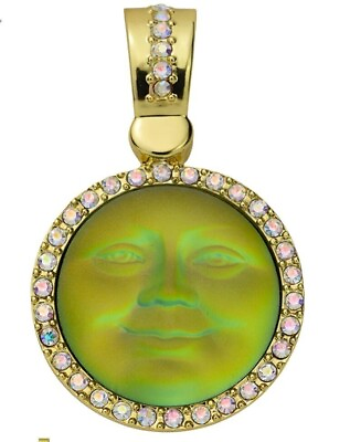 #ad Kirks Folly Glass Seaview Moon 25mm Foldover Magnetic Pendant GT Green Iridis $69.30