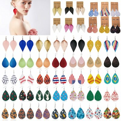 #ad Boho Women Leaf Teardrop Leather Earrings Ear Stud Hook Drop Dangle Jewelry Gift $1.24