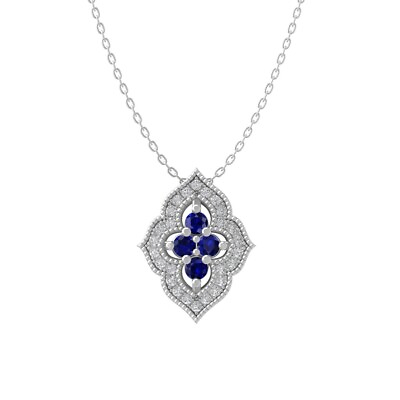 #ad Sterling Silver Blue Sapphire amp; Diamond Pendant Necklace 18quot; Silver Cable Chain $695.99
