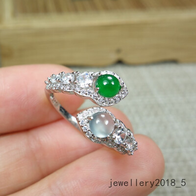 #ad Certified Icy whiteGreen高冰 Burma 100% Natural A jadeite Jade Ring 925silver 戒指 $49.00