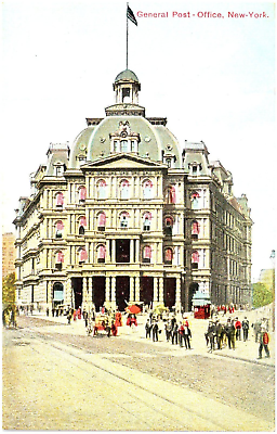 #ad Postcard General Post Office New York City Hand colored flags in windows $6.45