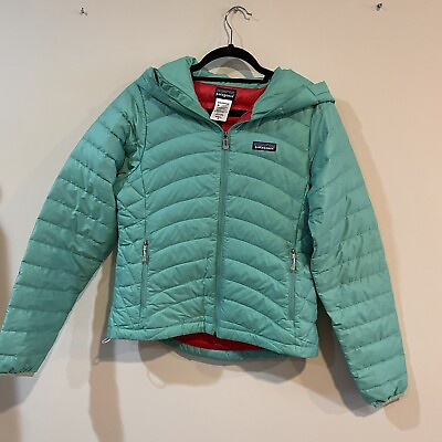 #ad Patagonia Coat Down Sweater Hoody Light Aquarium Puffer Jacket Womens Size Small $140.00
