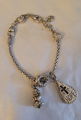 #ad Brighton Add A Charm Crystal Heart Slide Bracelet Silver Plated w 2 charms $24.99