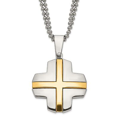 #ad Stainless Steel Yellow IP Plated Cross Necklace $27.99