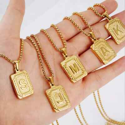 #ad 18K Gold Plated Initial Letter A Z Pendant Necklace Medallion Mens Womens Chain $9.95