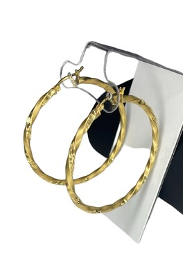 #ad Macys Statement 14k Gold Plate Hoop Earrings Sterling Silver Twisted Satin Chic $119.99