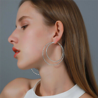 #ad Elegant 925 Sterling Silver Round Circle Fashion Charm Dangle Drop Hoop Earrings $13.74