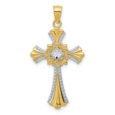 #ad 14K Gold with White Rhodium Cross Pendant 0.7 x 1.3 in $240.96
