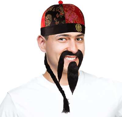 #ad Chinese Hat Oriental Hat Chinese Emperor Costume Hat with Braid amp; Beard Tr $32.49