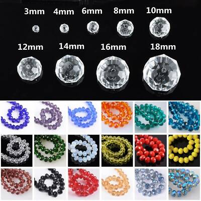 #ad Rondelle Faceted Crystal Glass Loose Spacer Beads lot 3mm 4mm 6mm 8mm 10mm 12mm $2.40