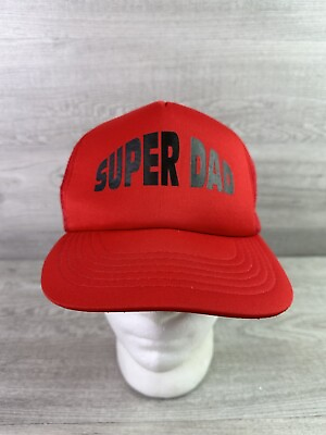 #ad VTG Mens Headwear II Trucker Hat quot;Super Dadquot; Snapback Red Mesh $12.23