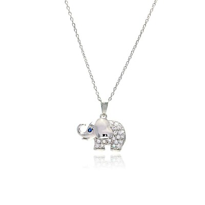 #ad STERLING SILVER DESIGNERS ELEPHANT PENDANT NECKLACE W1 CT LAB CREATED DIAMONDS $30.34