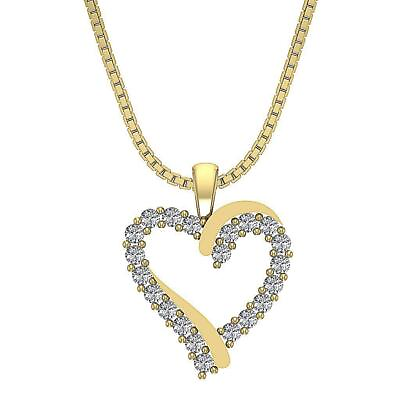 #ad Heart Pendant Necklace Round Diamond I1 G 1 2 Ct 14K White Yellow Rose Gold $545.59