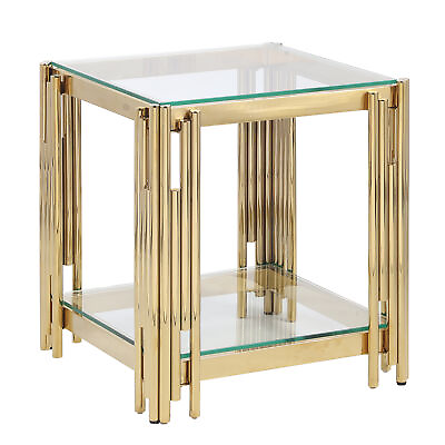 #ad Woker 20quot; Square End Table Glass Top Golden Stainless Steel Tempered Glass $328.56