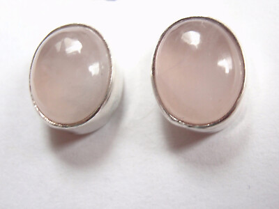 #ad Rose Quartz 925 Sterling Silver Oval Stud Earrings 10X8 mm medium sized $13.99