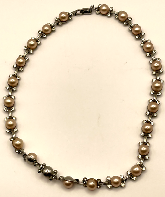 #ad Vintage Pink Pearl Rhinestone Choker Collar Necklace Wedding Bridal Jewelry $34.99