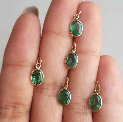 #ad AA Zambian Emerald Oval Charm Solid 14k amp; 18k Gold May Birthstone Charms Pendant $93.60