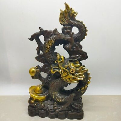 #ad Collectible Chinese Bronze Gildin Totem Dragon Send Wealth Ornament Statues $251.16