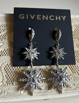 #ad Stunning Signed GIVENCHY StarGaze Rhinestone Drop Dangle Pierced Earrings NWT $28.00