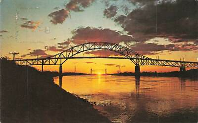 #ad Sunset Over Canal Bridge Cape Cod MA Chrome VTG P144 $3.91