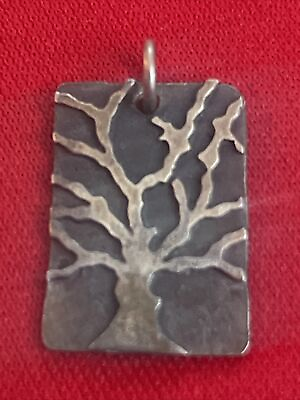 #ad BEAUTIFUL VINTAGE 950 STERLING SILVER TREE Square Pendant Not Scrap 1.4g $18.99